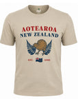 Mens T-Shirt - Embroidered Kiwi/Flag