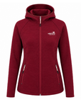 A women's dark red ribbed zip-up hoodie jacket with a white 'wild bird' logo on the left chest, shown against a plain white background.