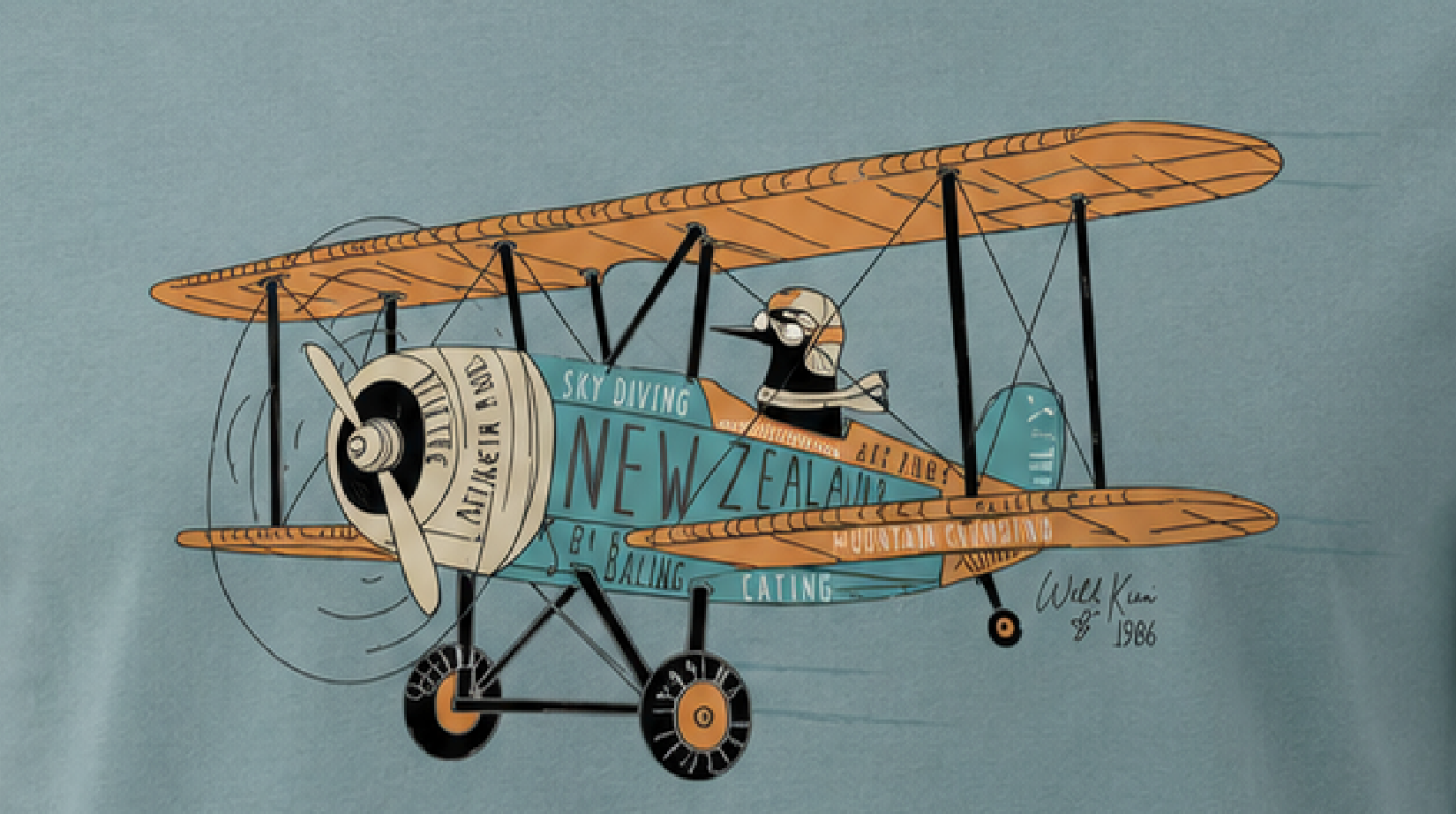 Mens New Zealand T-Shirt - Kiwi Bi-Plane