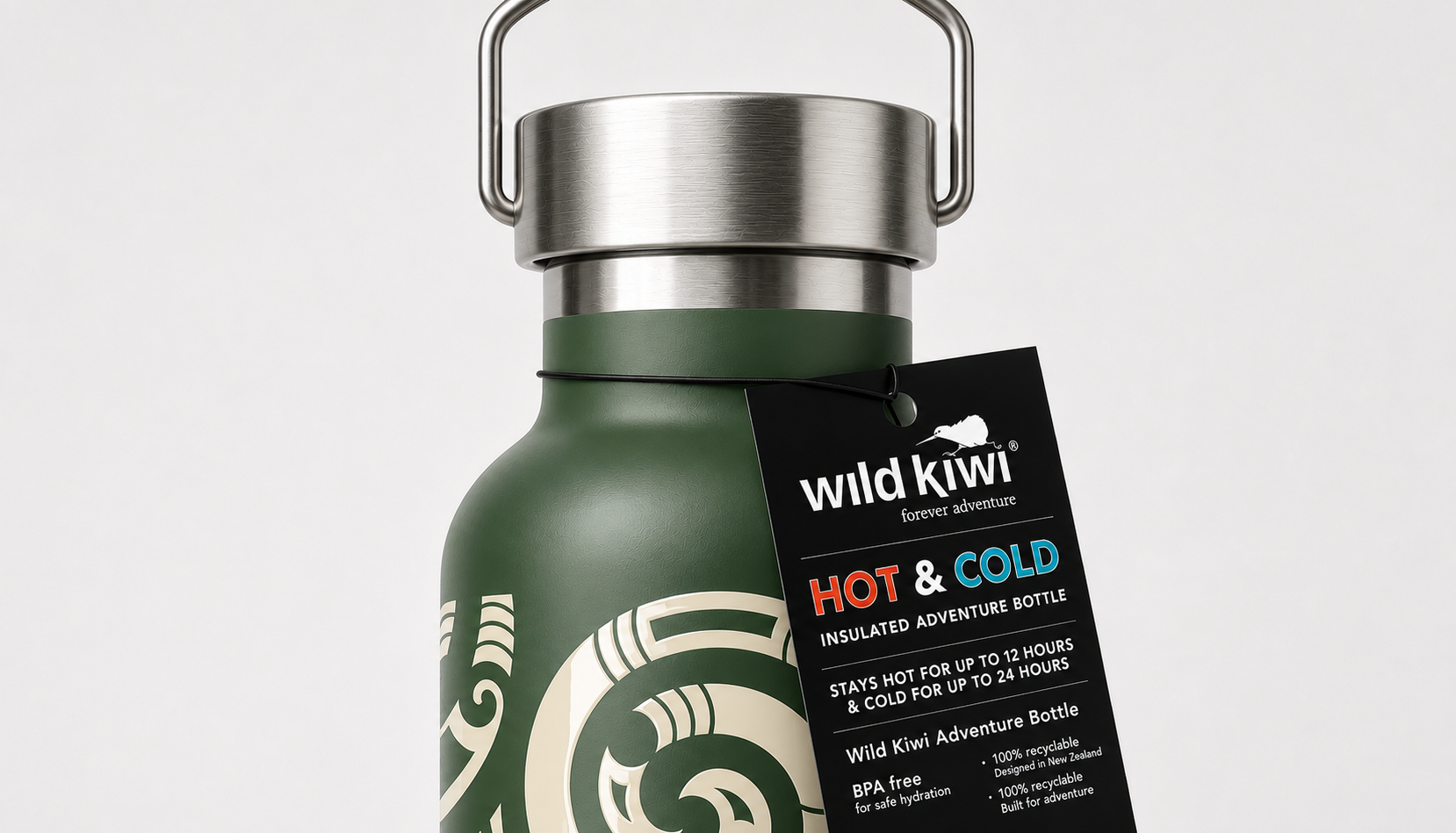 Green Kōwhaiwhai Insulated Drink Bottle