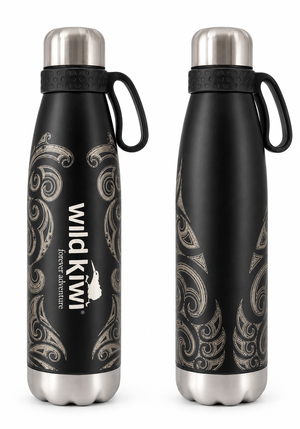 Black Kōwhaiwhai Insulated Drink Bottle