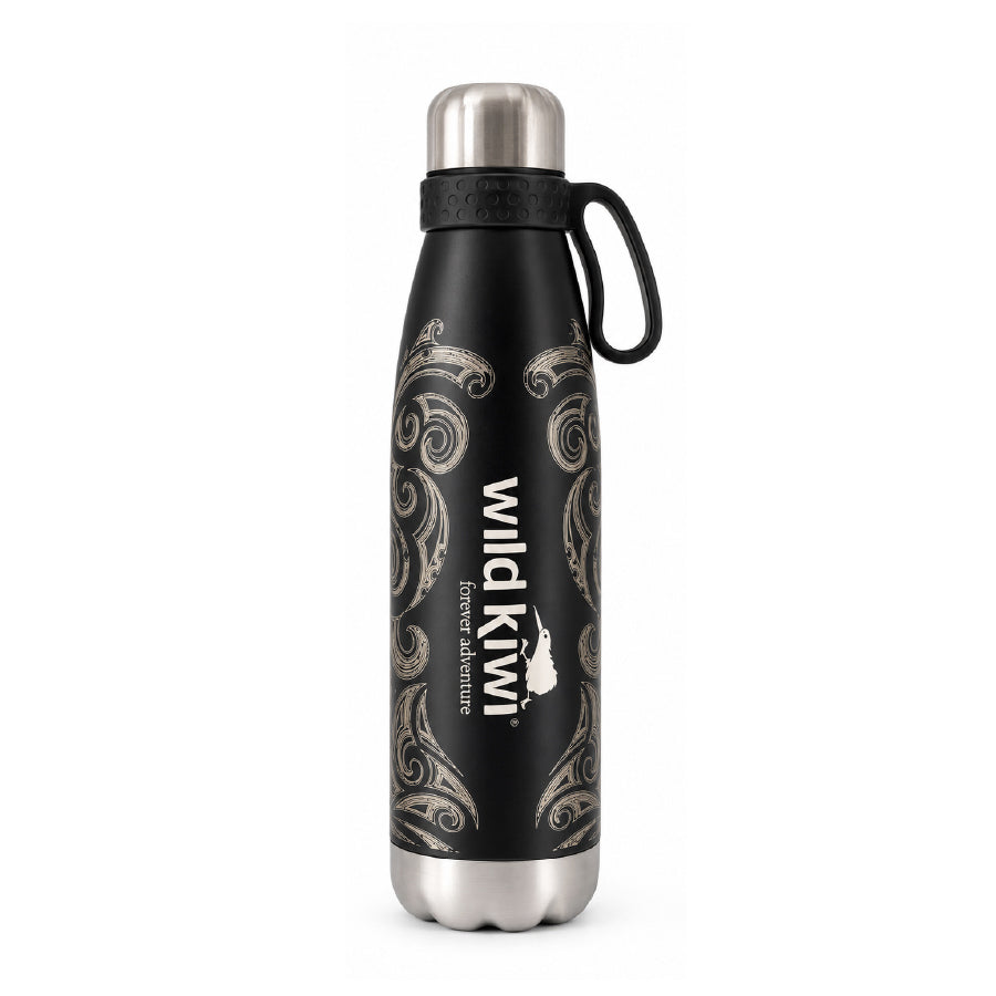 Black Kōwhaiwhai Insulated Drink Bottle