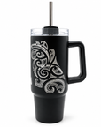 Stainless Steel Tumbler - Black Kōwhaiwhai