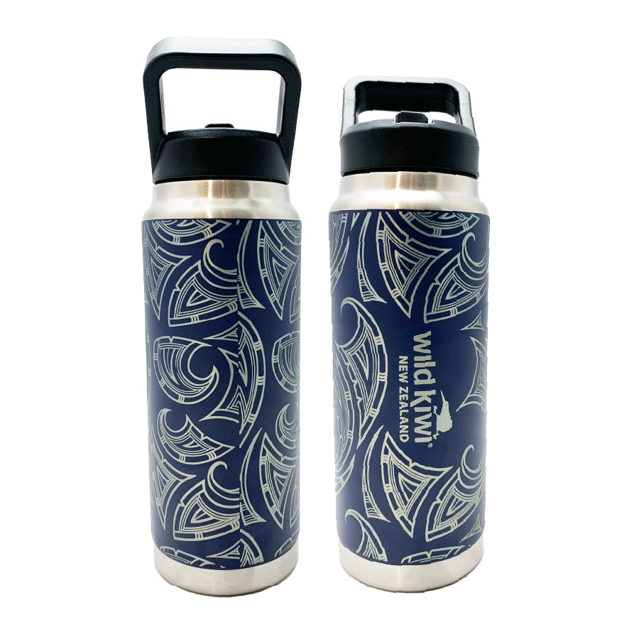 Navy Kōwhaiwhai Insulated Drink Bottle