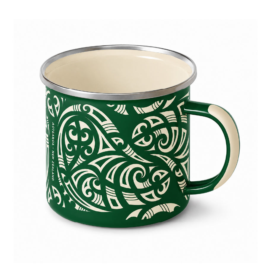 Green Kōwhaiwhai Enamel Mug