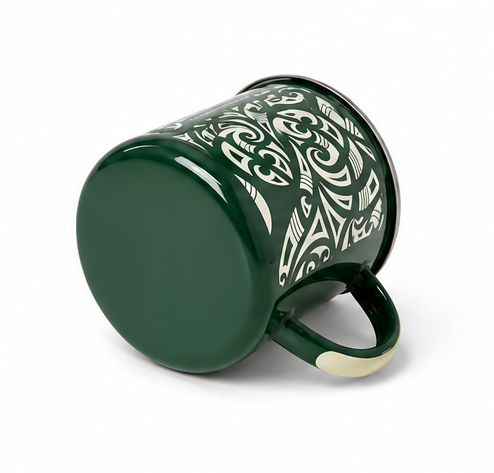 Green Kōwhaiwhai Enamel Mug