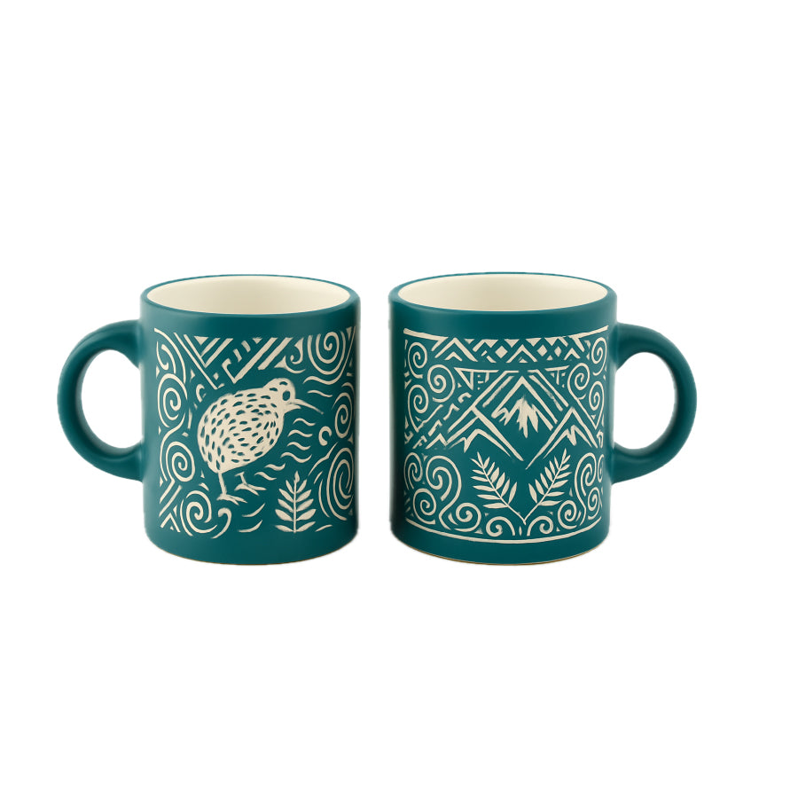Kiwi &amp; Mountains Engraved Espresso Mug Set of 2