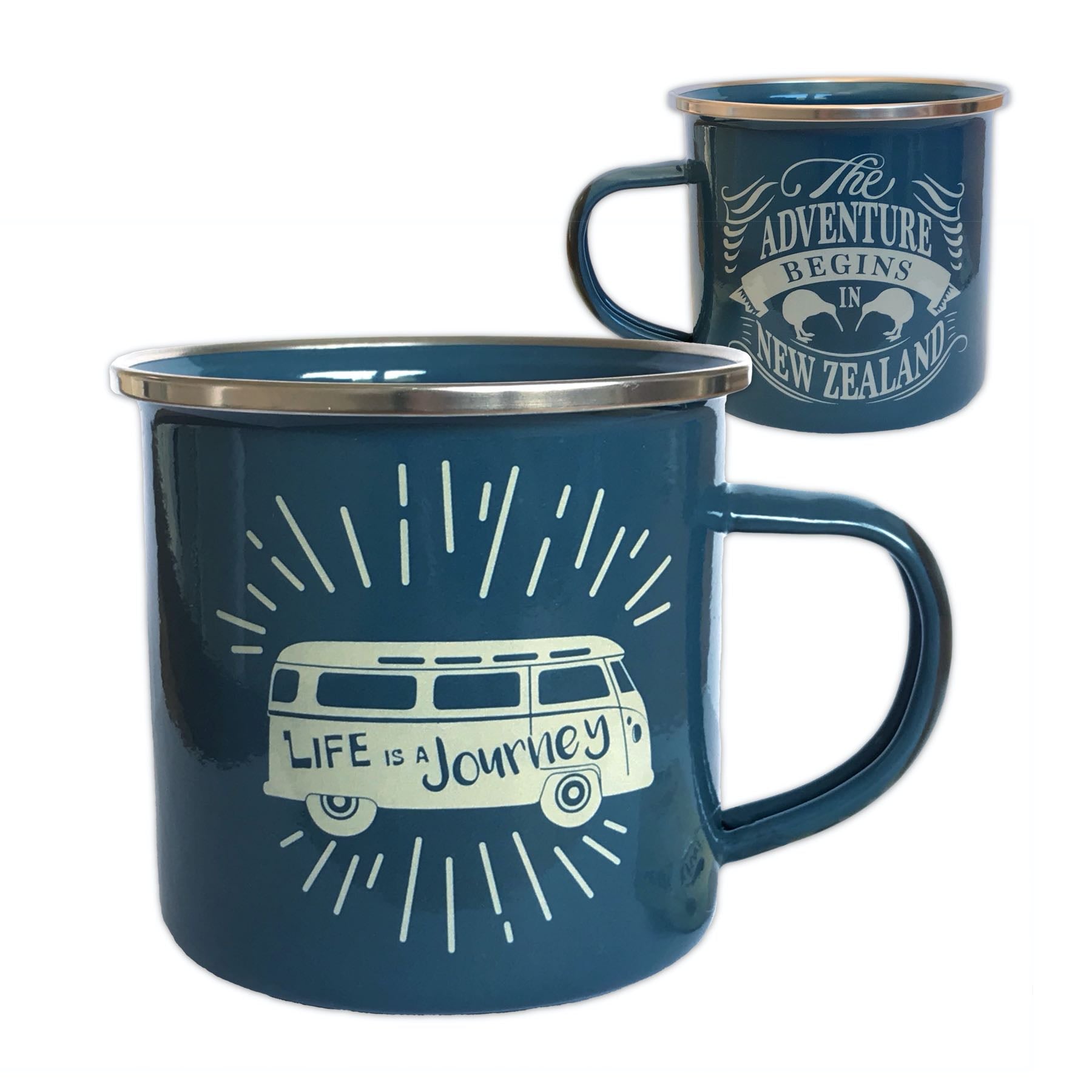 Enamel travel mug. Kombi design. Designed in New Zealand. www.wild-kiwi.co.nz