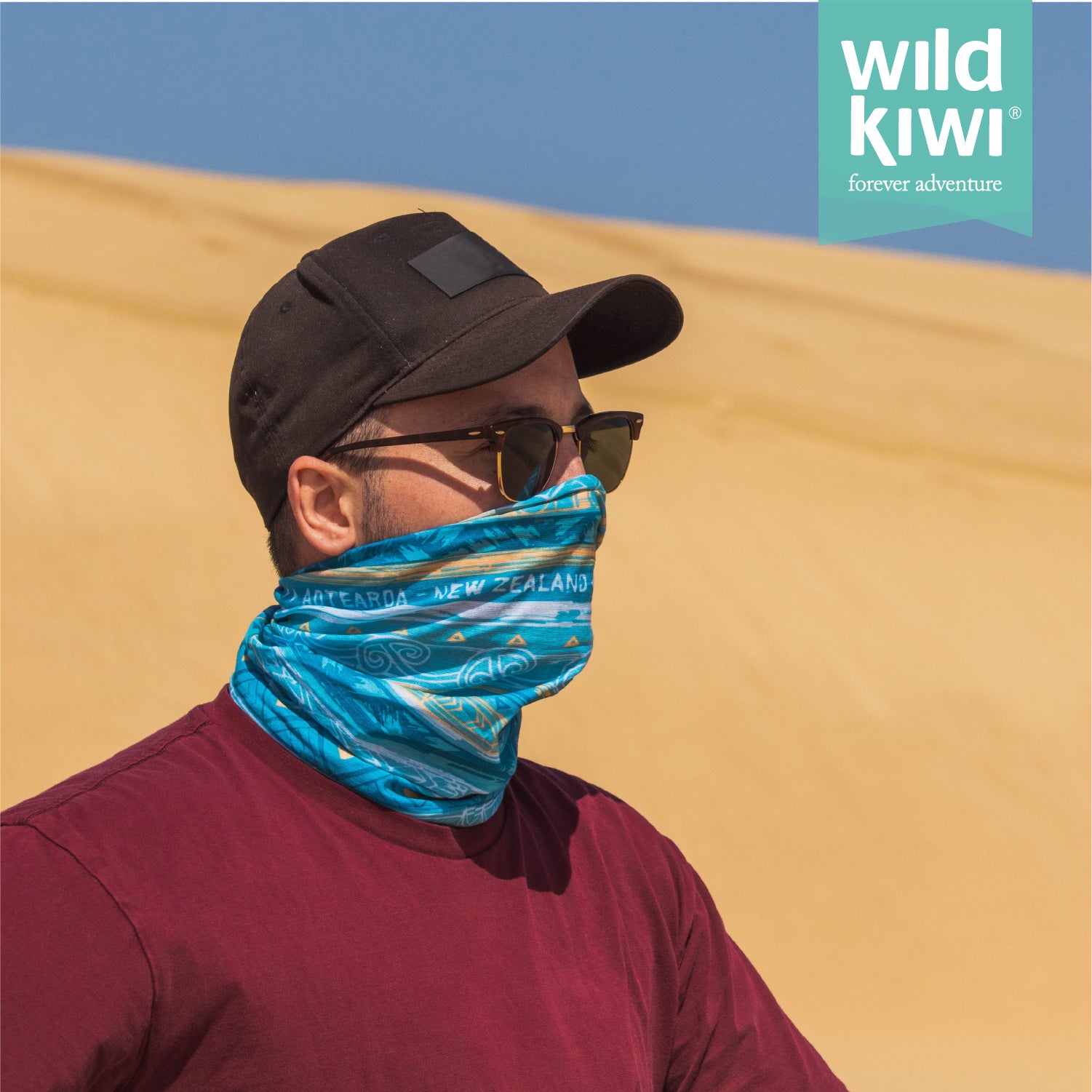 Wild Kiwi Multi Scarf provides sun, dust and wind protection