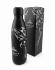 black insulated drink bottle with Maori design, Kia Kaha New Zealand