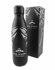 black insulated drink bottle with Maori design, Kia Kaha New Zealand