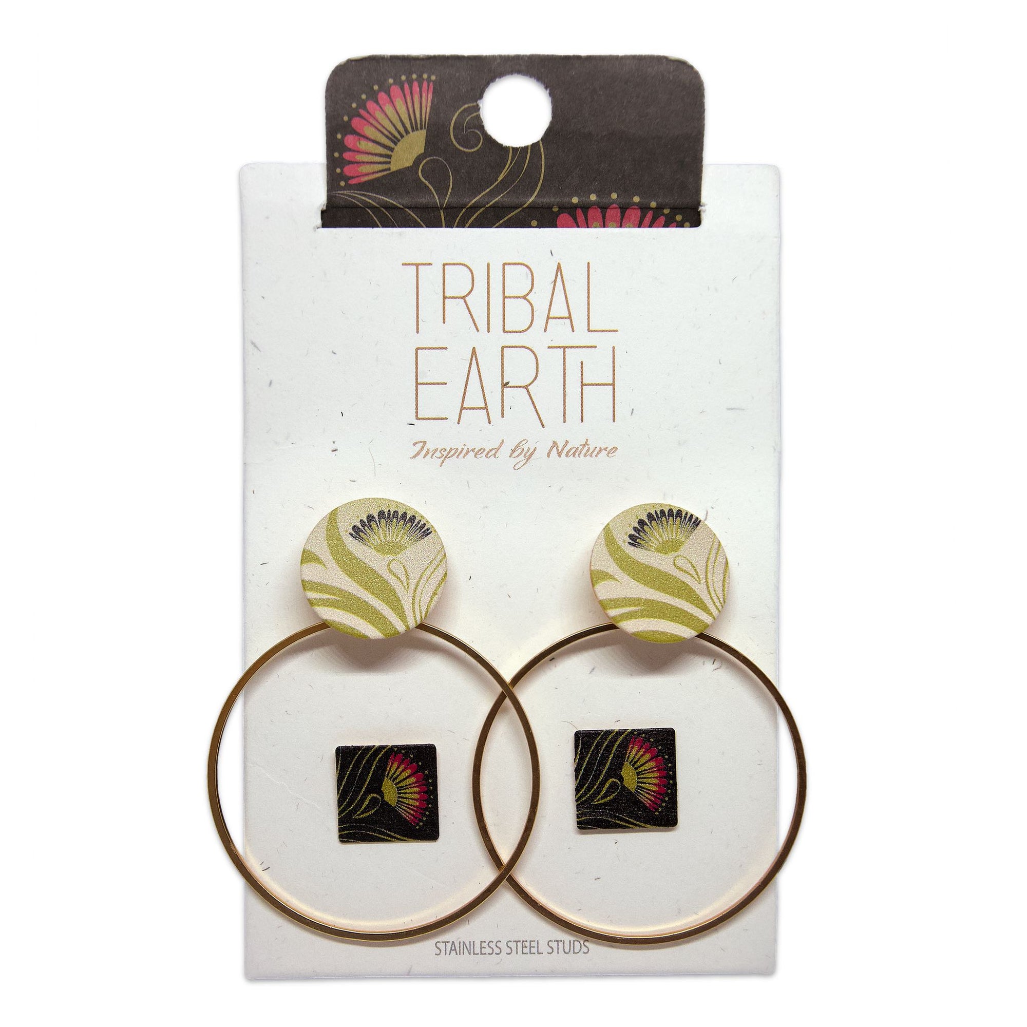 Tribal Earth Earrings with Ear Studs-Pohutukawa-Stainless Steel