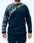 men's black long sleeved grandpa t-shirt wth maori design - kia-kaha new zealand
