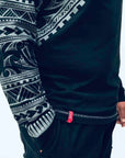men's black long sleeved grandpa t-shirt wth maori design - kia-kaha new zealand