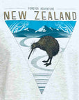Mens New Zealand T Shirt Kiwi and Mountains