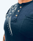 men's navy grandpa t-shirt wth maori design - kia-kaha new zealand
