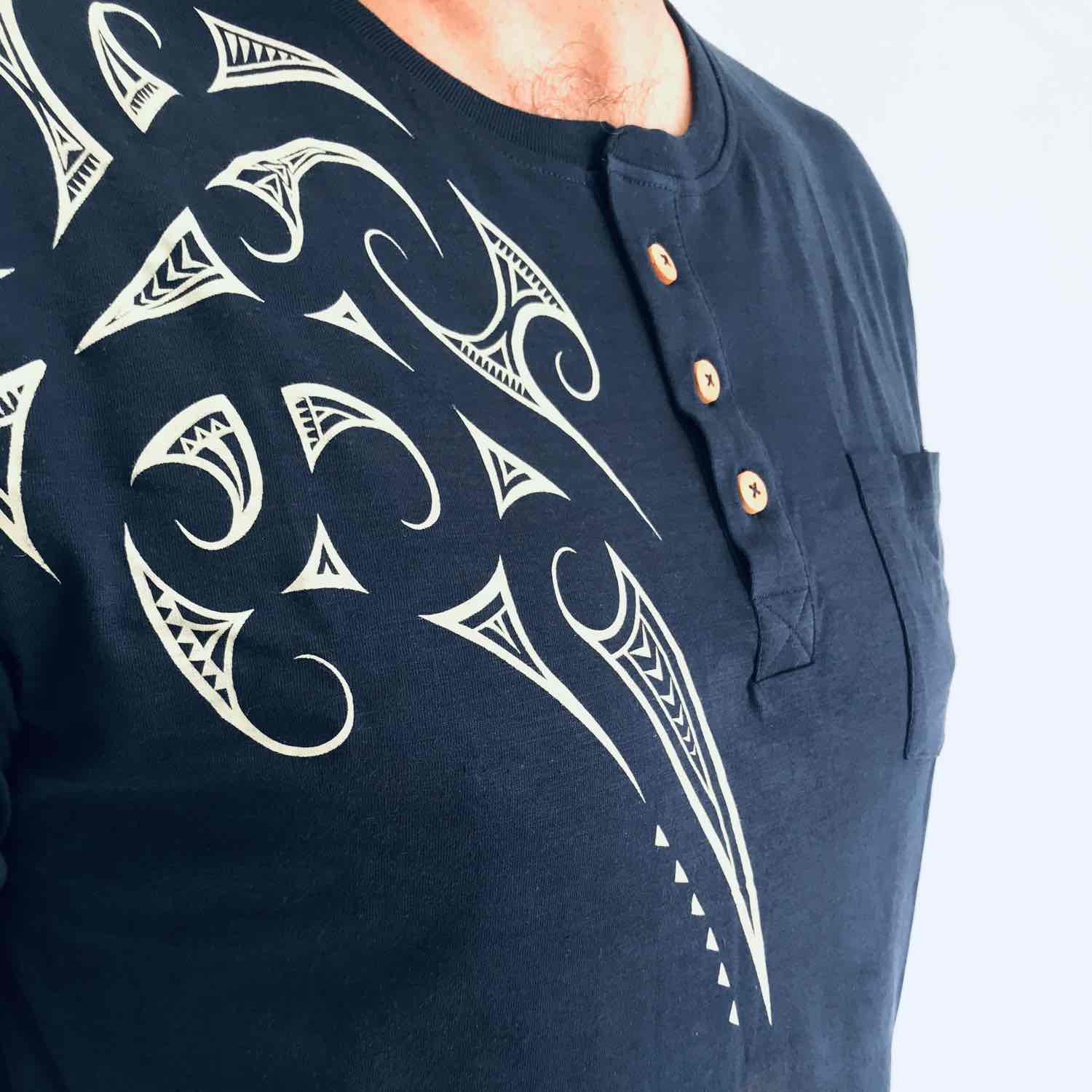 men's navy grandpa t-shirt wth maori design - kia-kaha new zealand