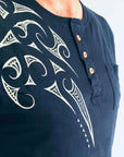 men's navy grandpa t-shirt wth maori design - kia-kaha new zealand