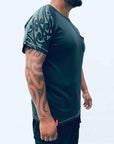 men's teal raglan sleeve new zealand t-shirt wth maori design shoulder print - kia-kaha nz