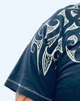 men's teal raglan sleeve new zealand t-shirt wth maori design shoulder print - kia-kaha nz