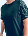 men's teal raglan sleeve new zealand t-shirt wth maori design shoulder print - kia-kaha nz