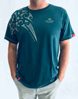 men's teal t-shirt wth maori ngaru design print - kia-kaha new zealand
