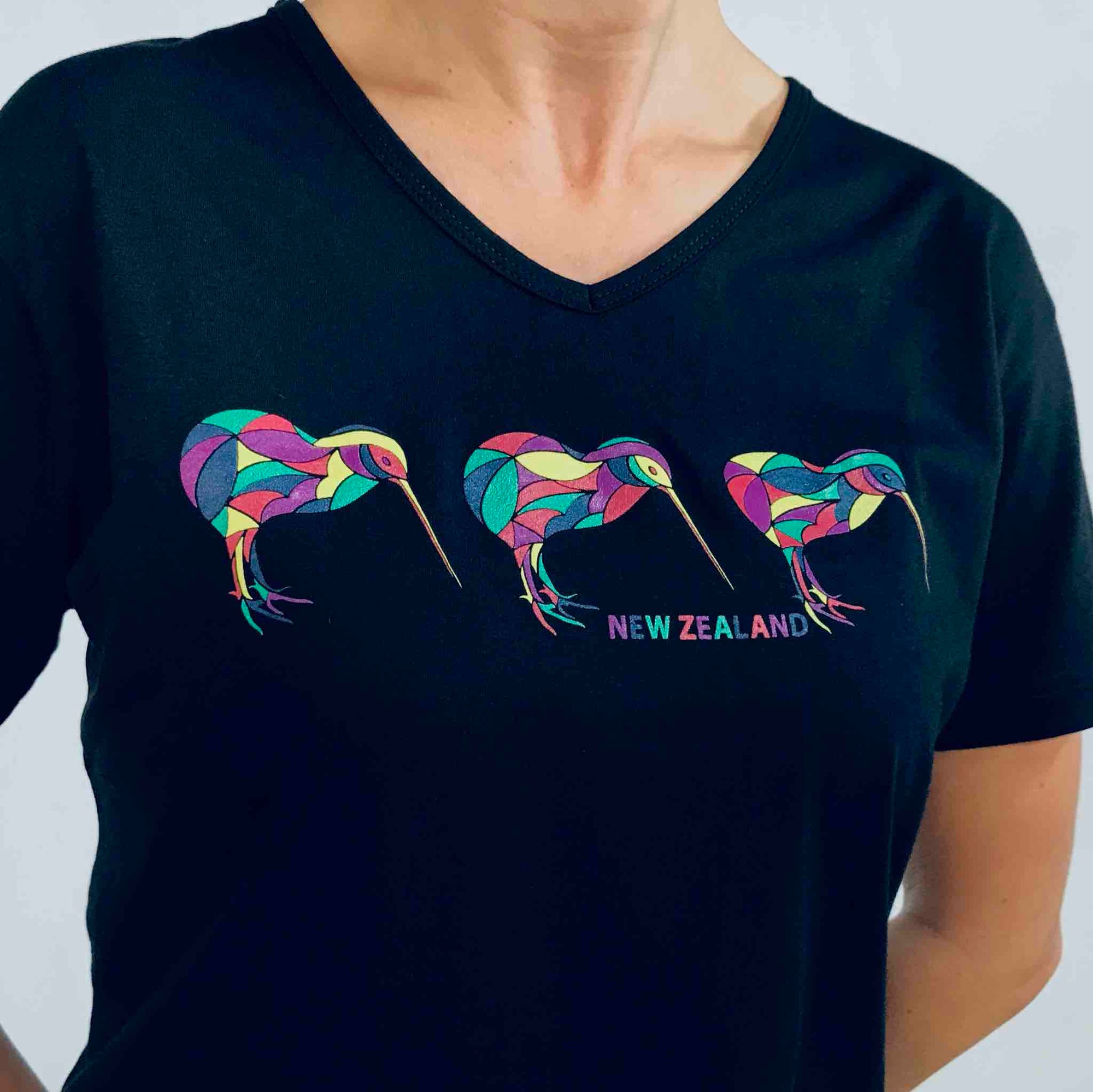 Womens New Zealand T Shirt-Mosaic Kiwi-100% Cotton