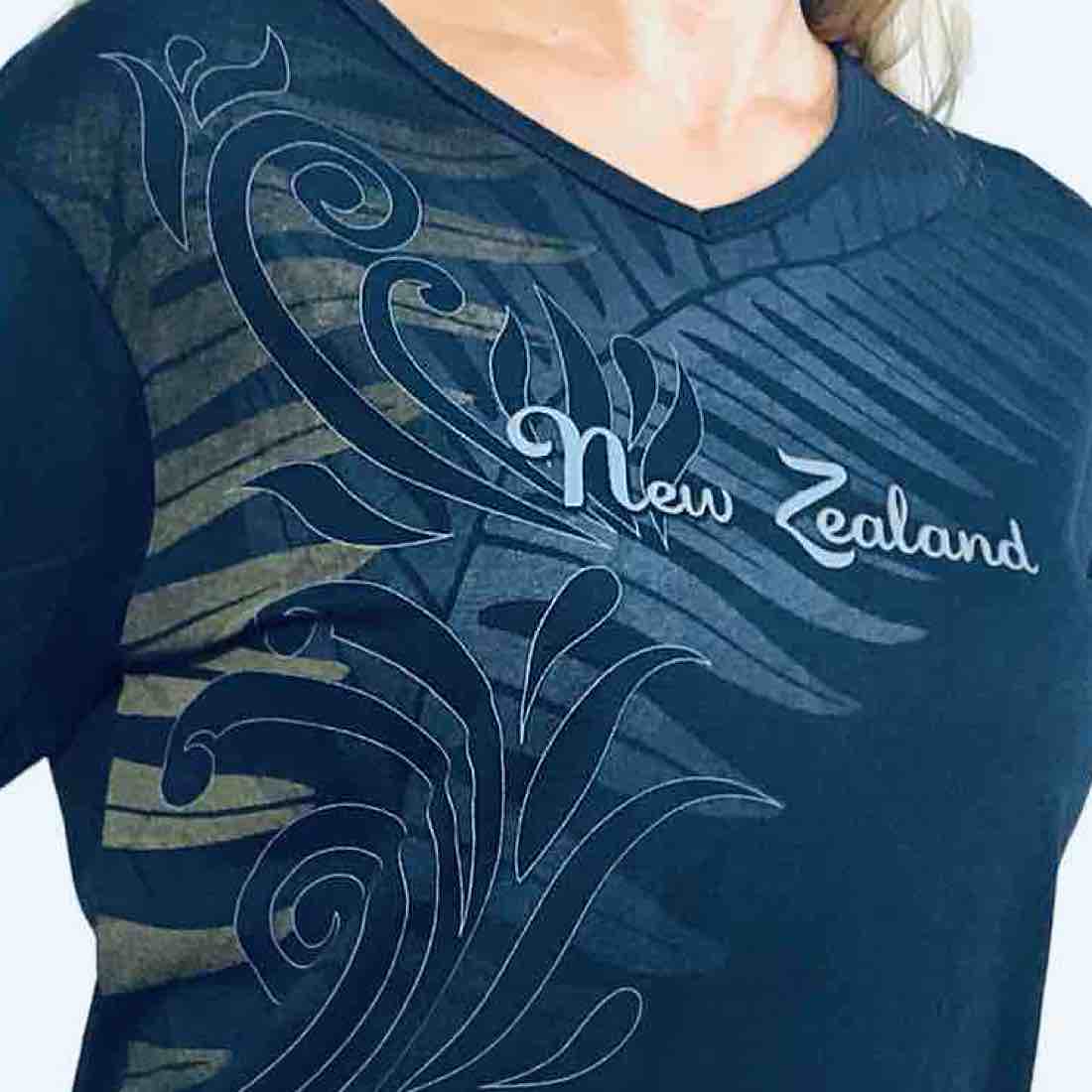 Womens New Zealand T Shirt-Fern Koru-100% Cotton