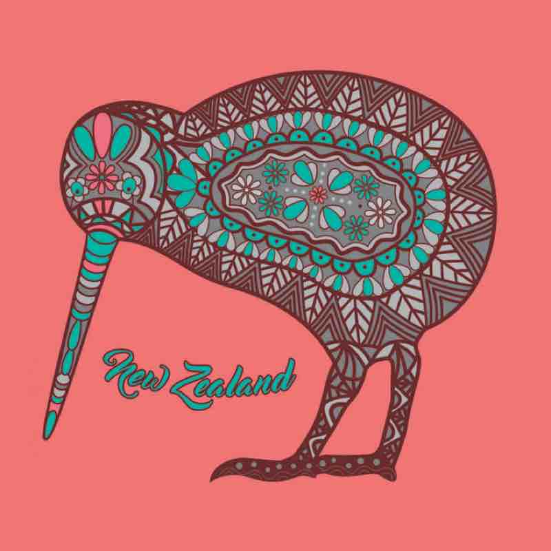 Womens New Zealand T Shirt-Batik Kiwi-100% Cotton